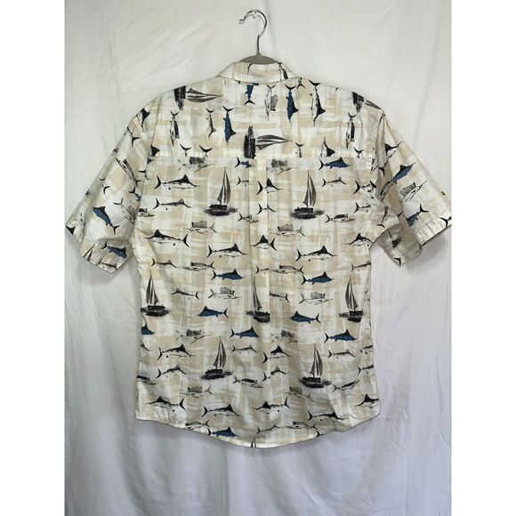 Puritan Men's Swordfish & Sailboat Camp Hawaiian Tropical Button Down Shirt SZ M - Picture 2 of 2
